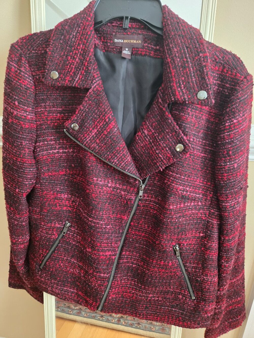 NWT Dana Buchman Jacket - Rich red/burgundy/black tweed - Size 16